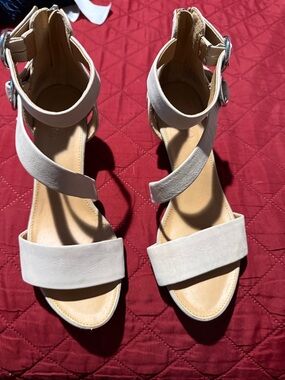 Franco Sarto Neutral Beige Crisscross Ankle-Strap Sandals